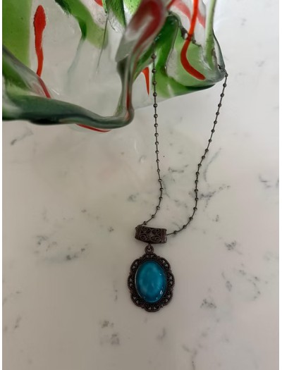 Vintage Turkuaz Taşlı Kolye