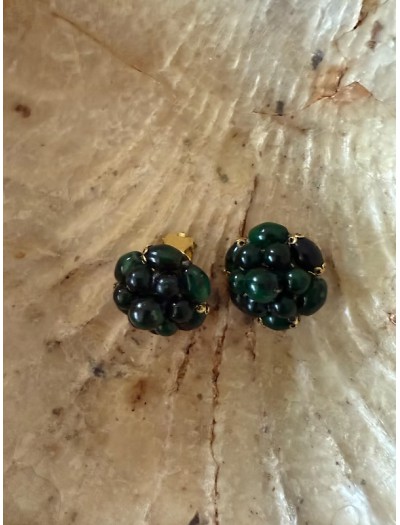 Vintage Yeşil Taşlı Gold detaylı Küpe