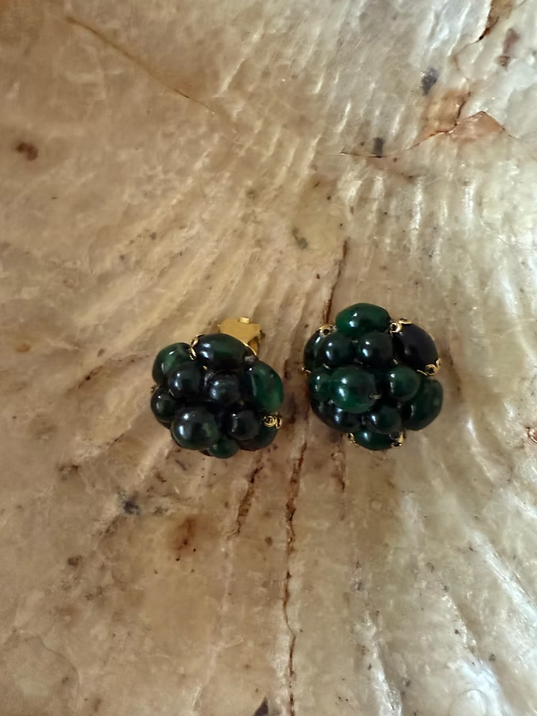 Vintage Yeşil Taşlı Gold detaylı Küpe