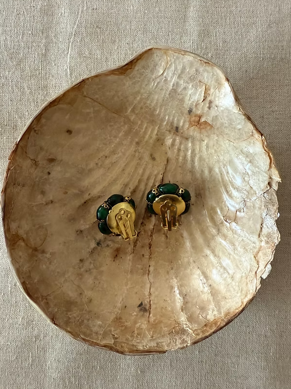 Vintage Yeşil Taşlı Gold detaylı Küpe