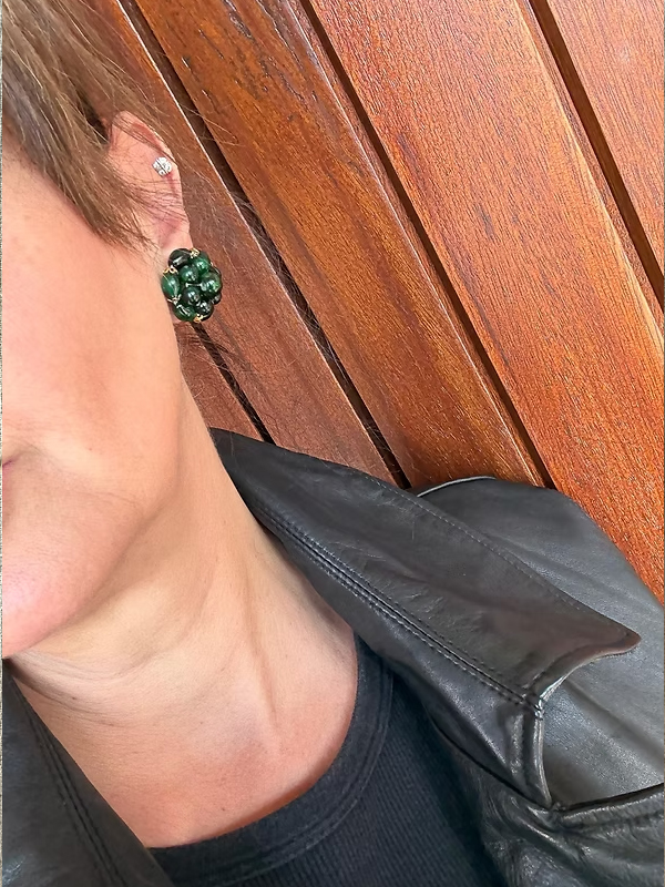 Vintage Yeşil Taşlı Gold detaylı Küpe