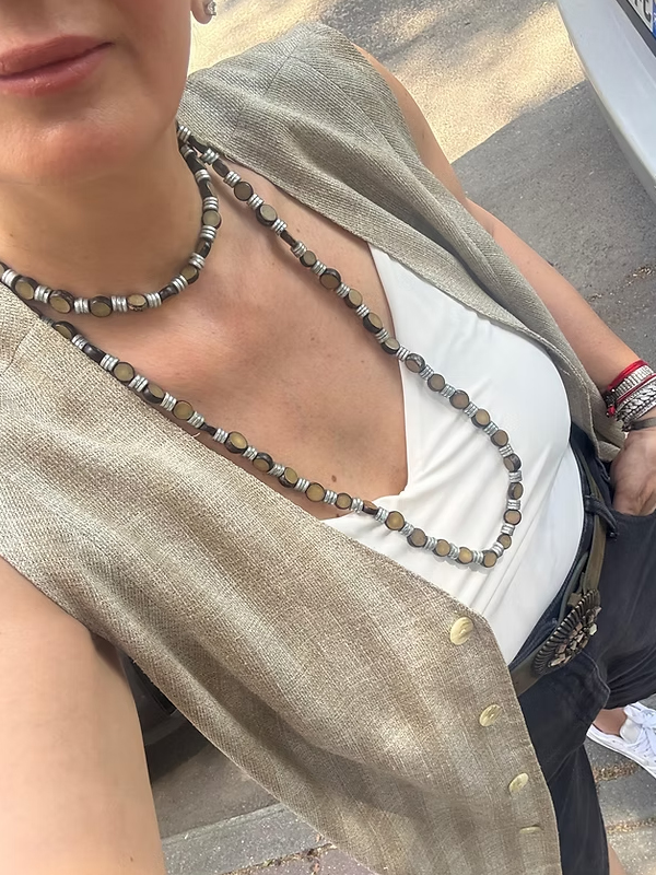 Vintage Ahşap & Silver Kolye