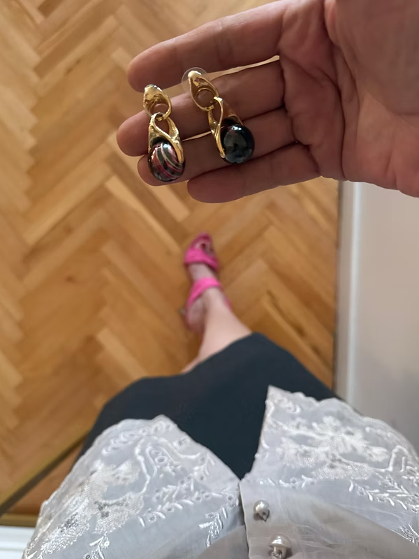 Vintage Gold Boncuklu Küpe