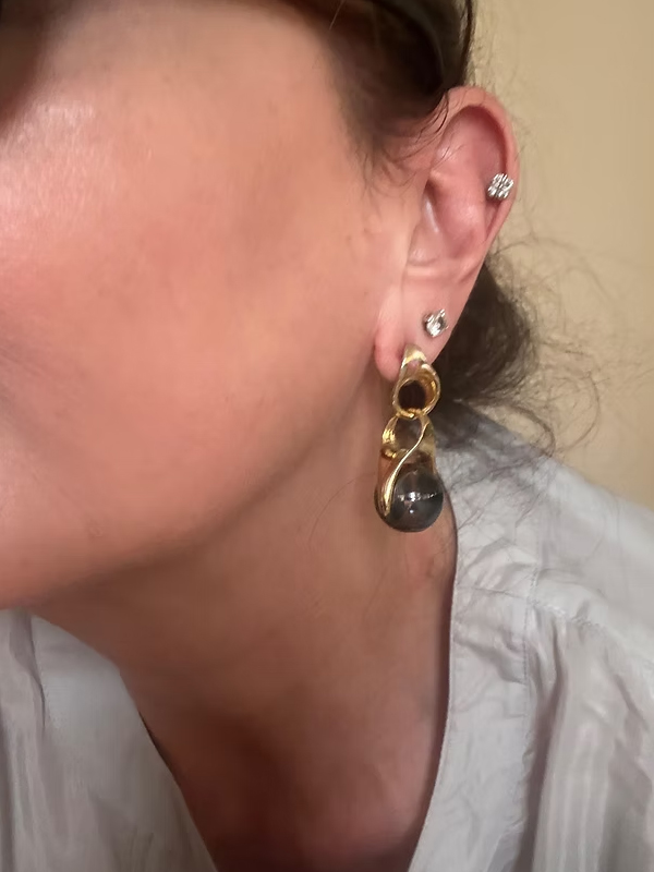 Vintage Doğal Taşlı Yelpaze Küpe