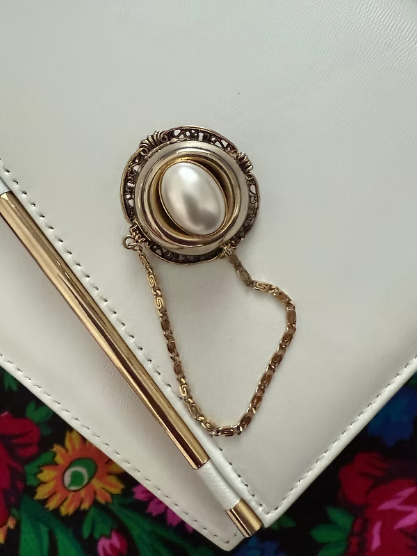 Vintage İncili Gold Broş