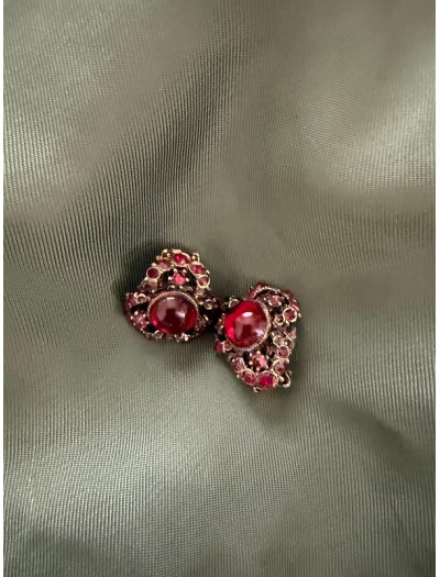 Vintage 80s Bordo Taşlı Küpe