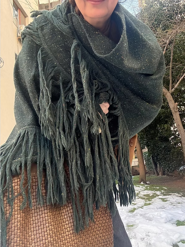 Vintage İtalyan Püsküllü Yün Şal