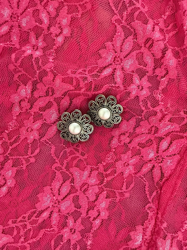 Vintage İncili Gümüş Küpe