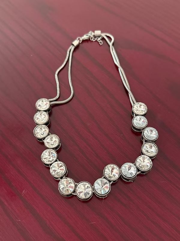 Vintage Yuvarlak Kristal Taşlı Kolye