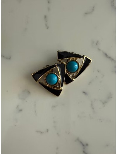 Vintage Turkuaz Taşlı Mineli Küpe