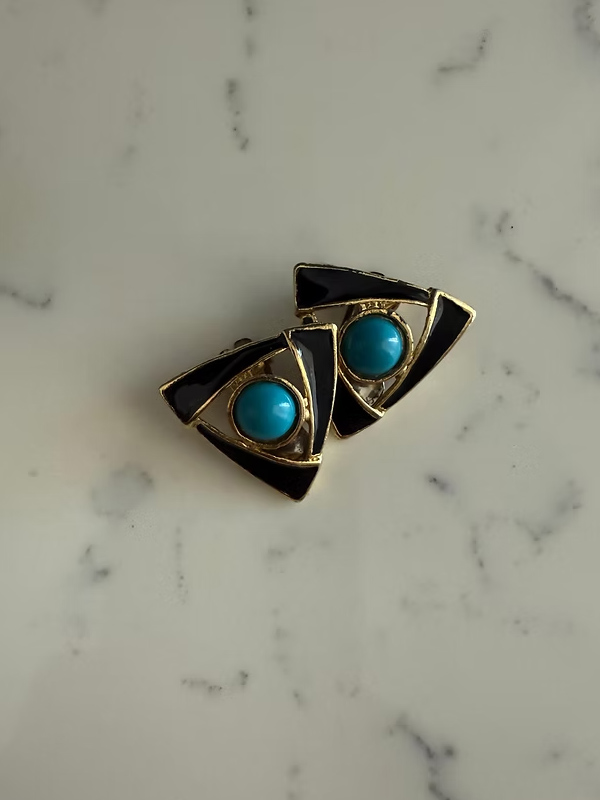 Vintage Turkuaz Taşlı Mineli Küpe