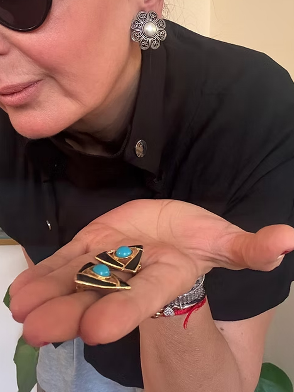 Vintage Turkuaz Taşlı Mineli Küpe