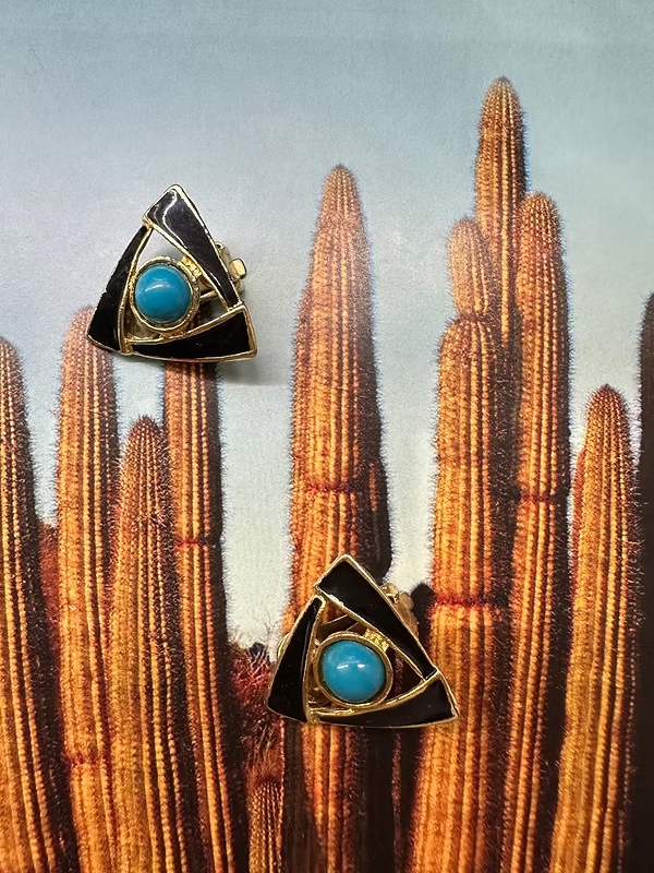 Vintage Turkuaz Taşlı Mineli Küpe