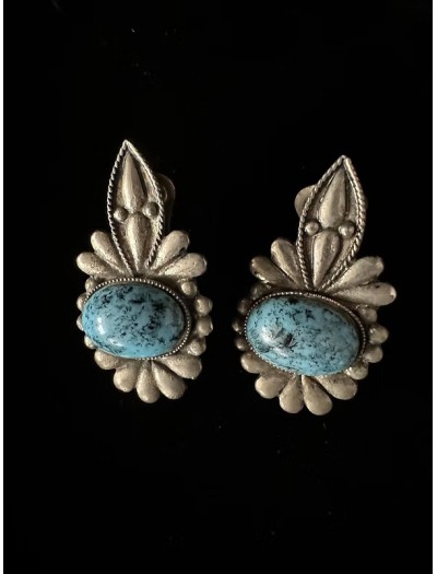 Vintage 80s Turkuaz Taşlı Silver Küpe