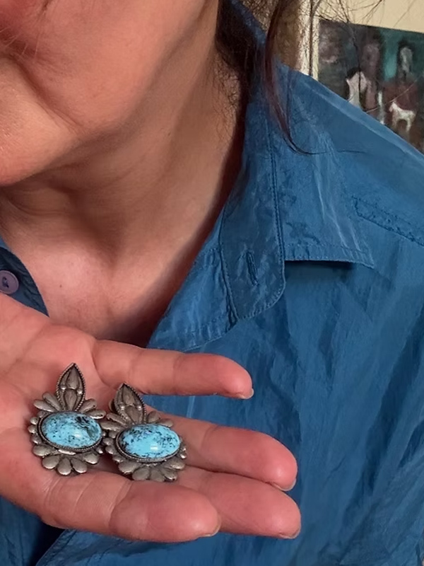 Vintage 80s Turkuaz Taşlı Silver Küpe