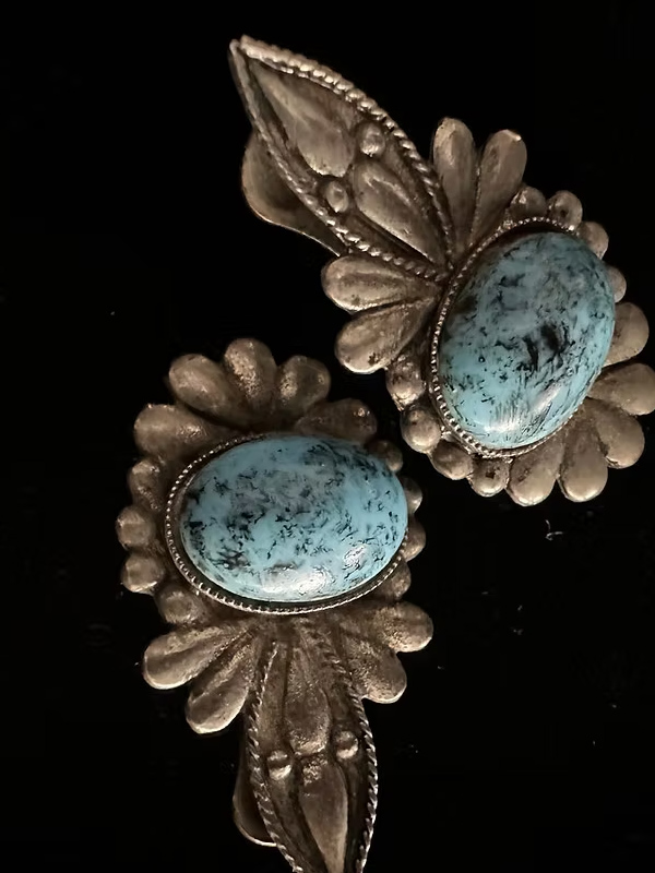 Vintage 80s Turkuaz Taşlı Silver Küpe