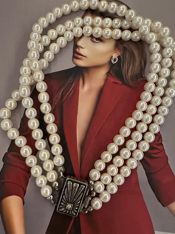 Vintage suni inci 3 sıra kolye