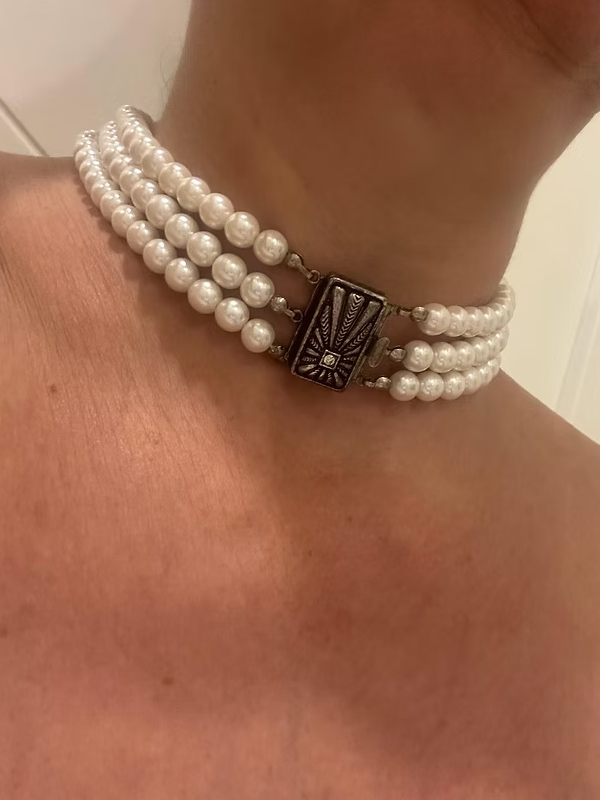 Vintage suni inci 3 sıra kolye