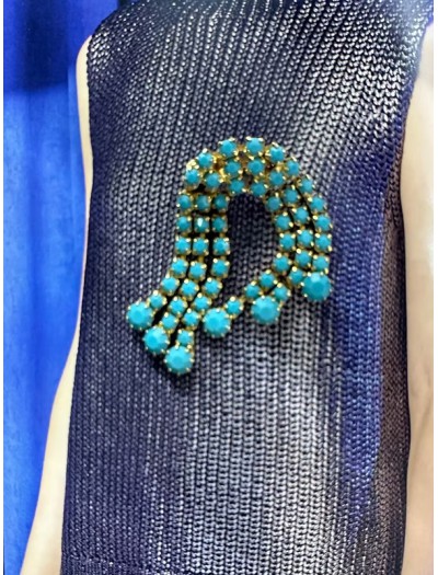 Vintage 60’lar turkuaz taşlı antik broş