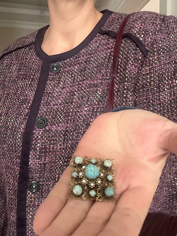 Vintage 60’lar turkuaz antik broş