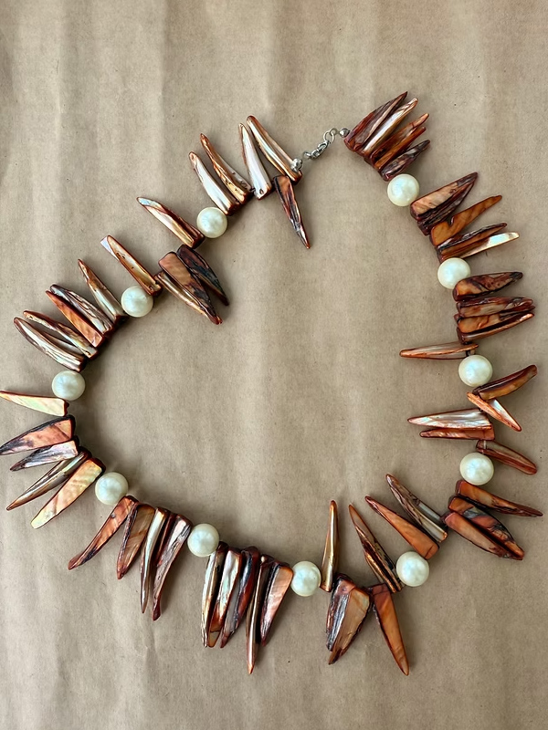 Vintage Renkli Sedef ve İncili kolye