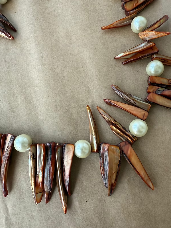 Vintage Renkli Sedef ve İncili kolye