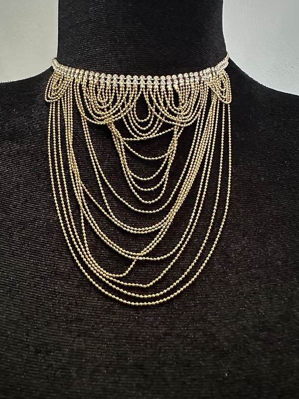 Vintage 70s taşlı zincir kolye