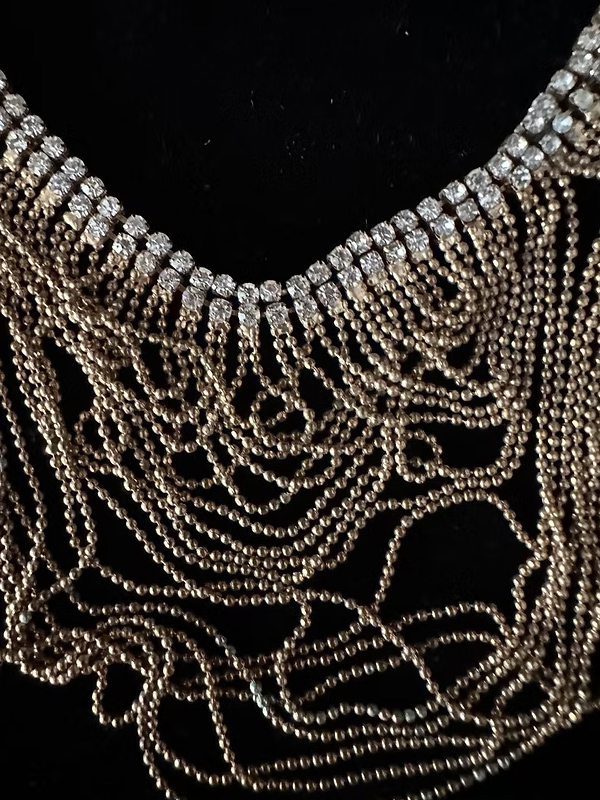 Vintage 70s taşlı zincir kolye