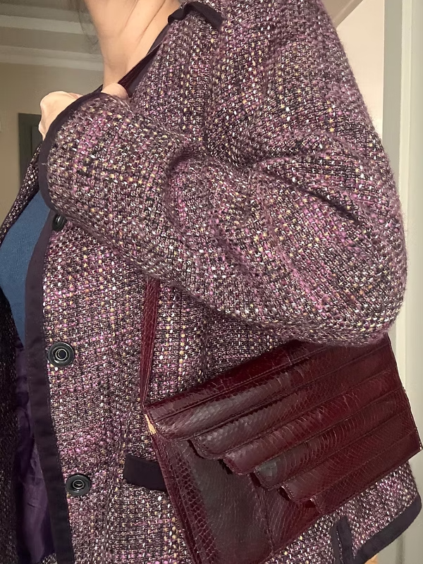 Vintage Bordo Yılan Derisi Çanta