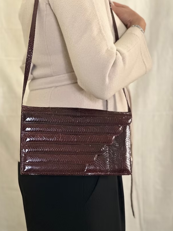 Vintage Bordo Yılan Derisi Çanta