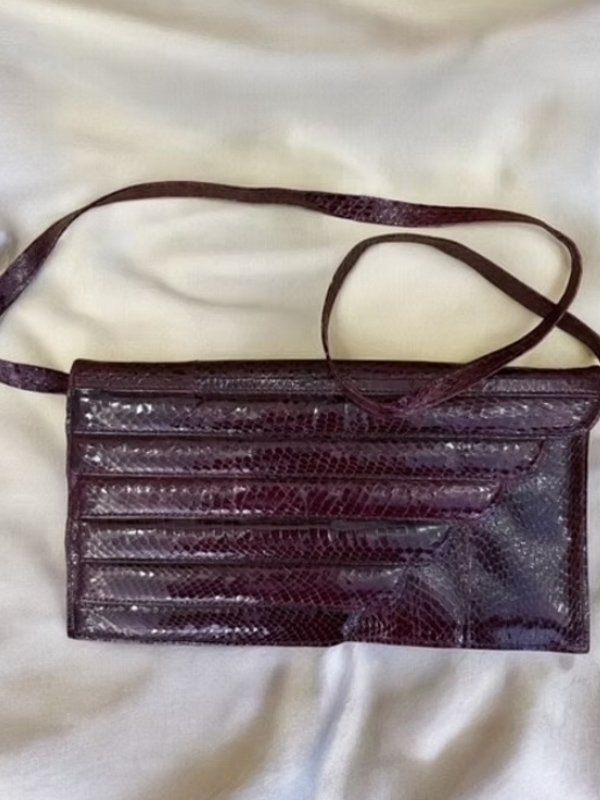 Vintage Bordo Yılan Derisi Çanta