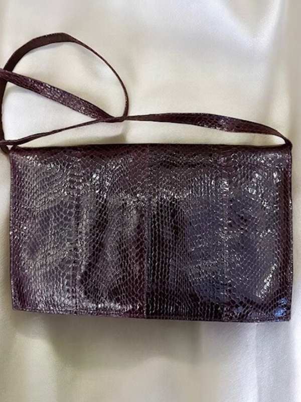 Vintage Bordo Yılan Derisi Çanta