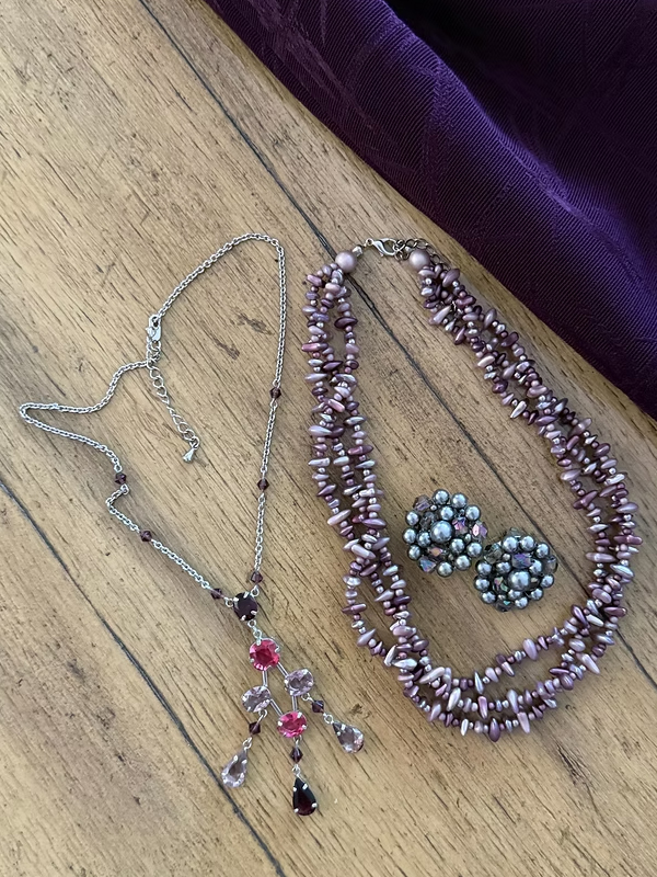 Vintage Mor & Pembe Taşlı Kolye