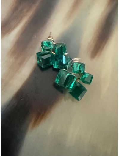 Vintage Yeşil Kristal Taş Küpe