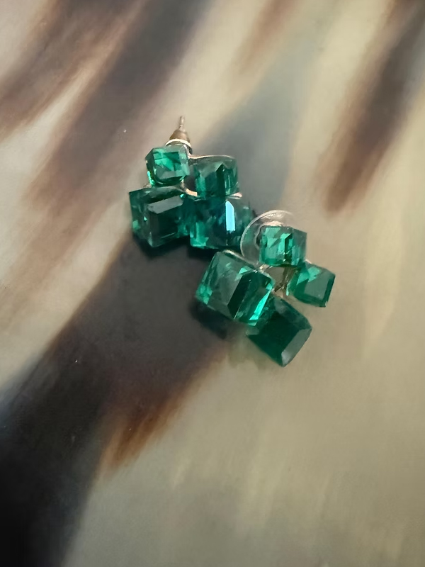 Vintage Yeşil Kristal Taş Küpe