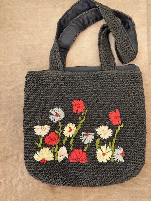 Vintage Çiçekli Hasır Çanta