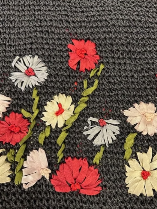 Vintage Çiçekli Hasır Çanta