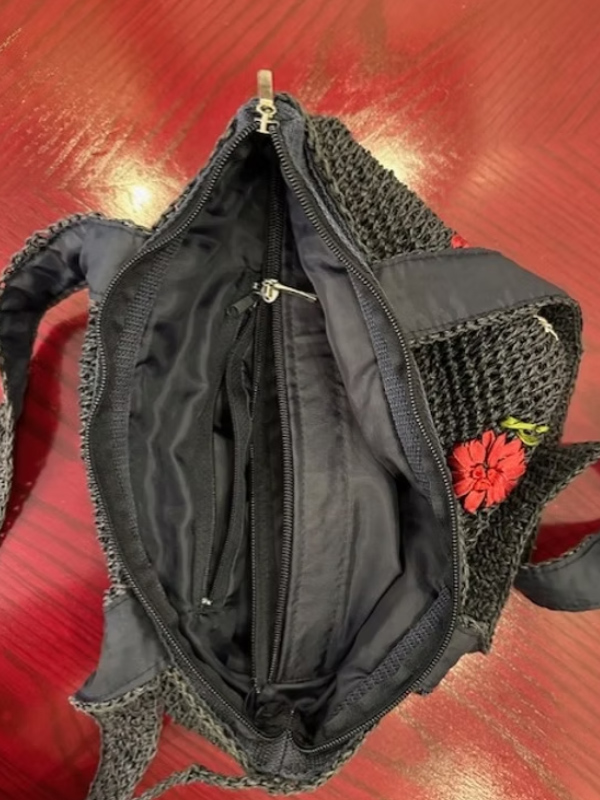 Vintage Çiçekli Hasır Çanta