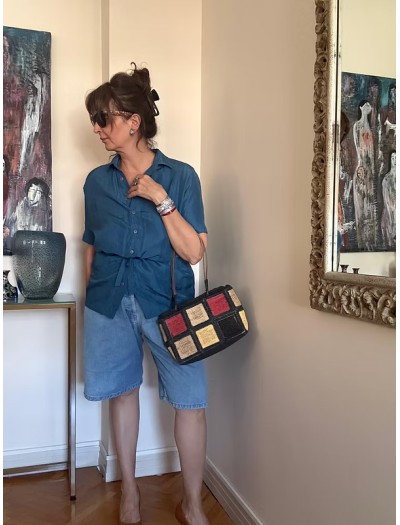 Vintage Hasır Patchwork Çanta Vintage Hasır Patchwork Çanta