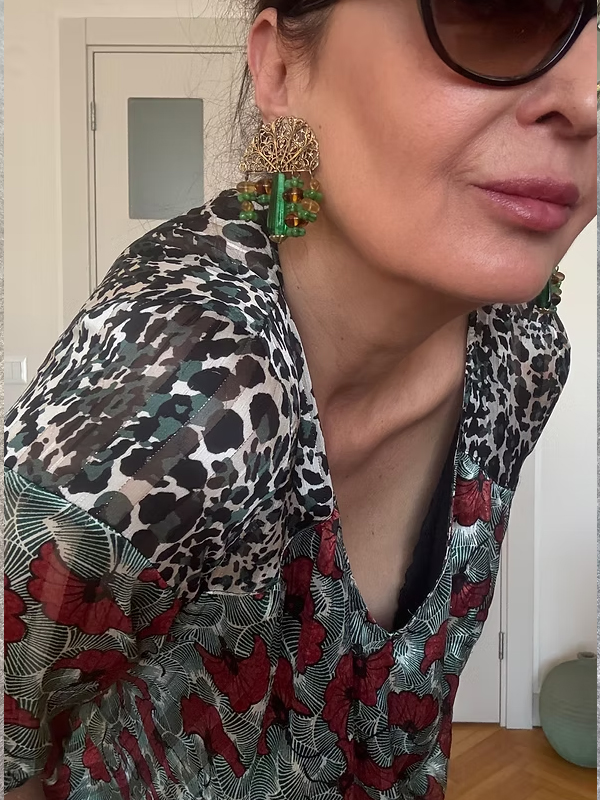 Vintage Doğal Taşlı Yelpaze Küpe