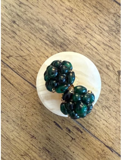 Vintage Yeşil Boncuk Çiçek Küpe