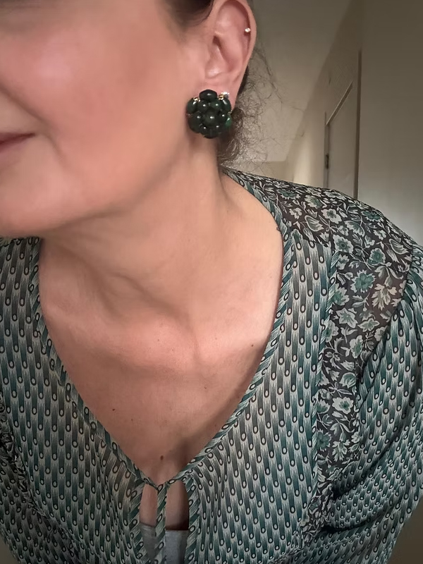 Vintage Yeşil Boncuk Çiçek Küpe