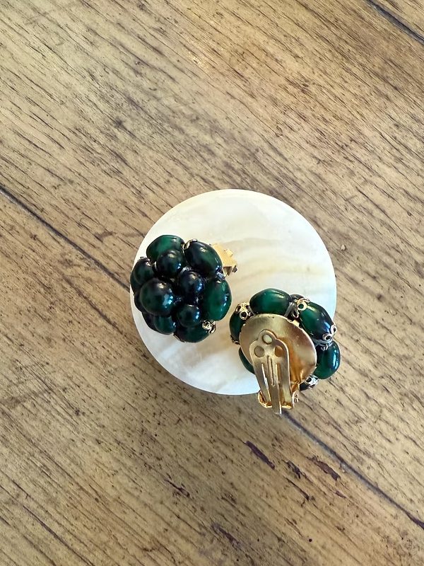 Vintage Yeşil Boncuk Çiçek Küpe