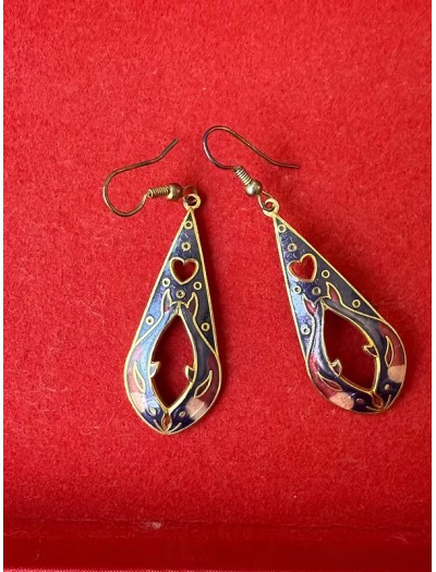 Vintage 80's Cloisonne Mineli Damla Küpe