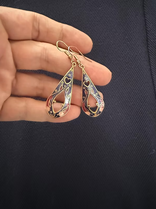 Vintage 80's Cloisonne Mineli Damla Küpe