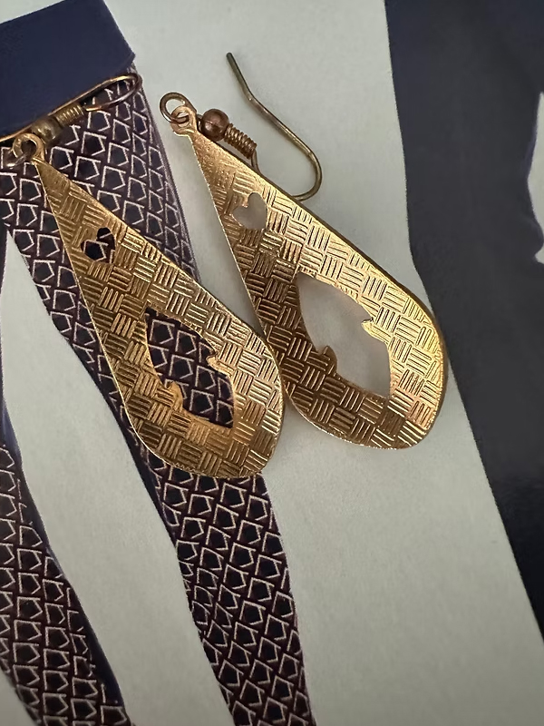 Vintage 80's Cloisonne Mineli Damla Küpe