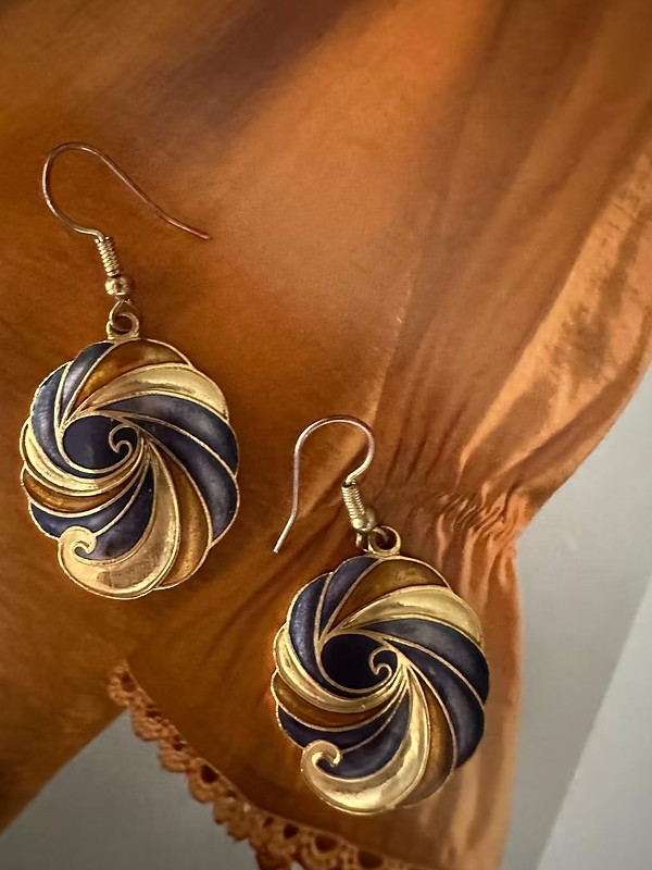 Vintage 80's Cloisonne Mineli Küpe ( Turuncu)