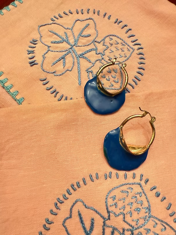 Vintage Mavi & Gold Küpe