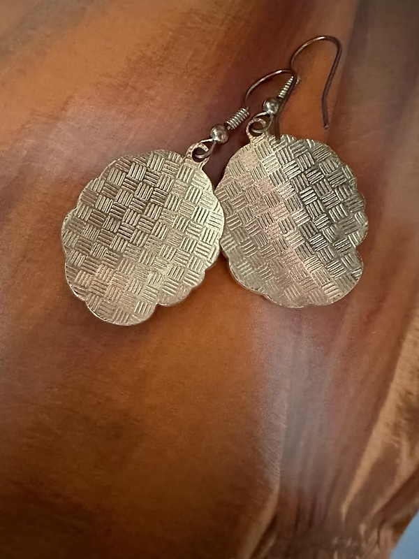 Vintage 80's Cloisonne Mineli Küpe ( Turuncu)