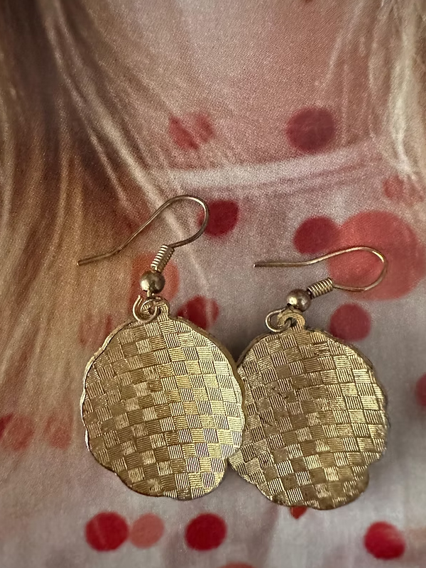 Vintage 80's Cloisonne Mineli Küpe ( Kırmızı)